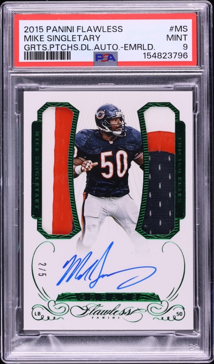 2015 Panini Flawless Greats Dual Emerald Mike Singletary PATCH /5 #GPDA-MS PSA 9 MINT - Photo 1