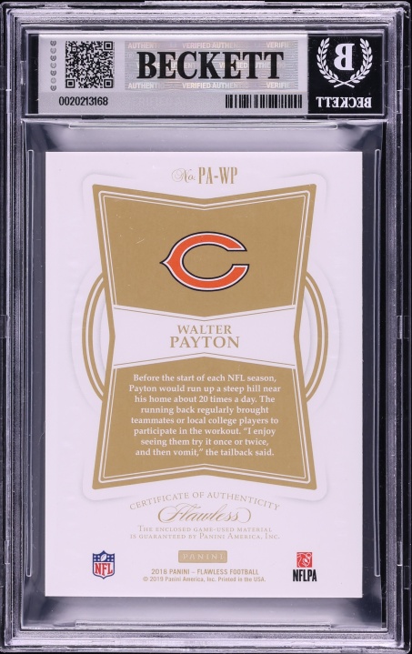 2018 Panini Flawless Emerald Walter Payton Game Used PATCH /3 #PA-WP BGS 8.5 NM-MT+ - Photo 2