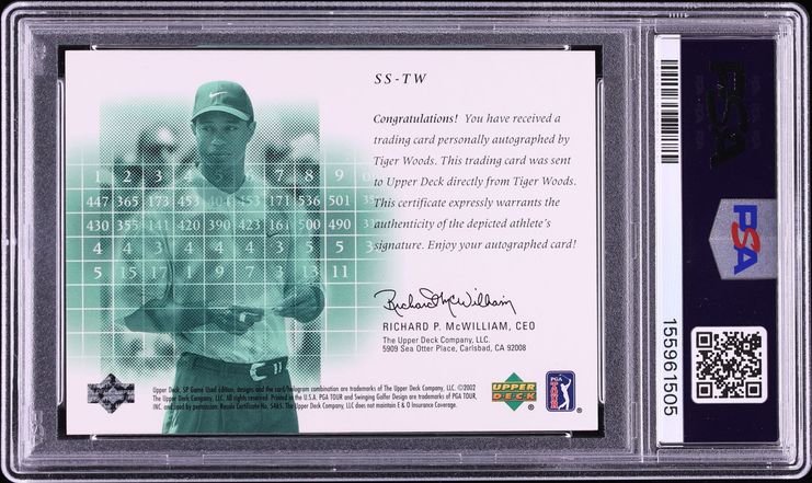 2002 SP Game Used Scorecard Parallel Tiger Woods AUTO /25 #SS-TW PSA 9 MINT - Photo 2