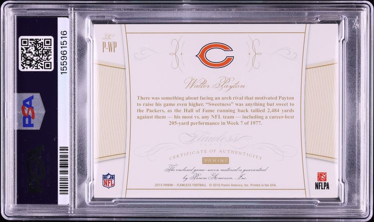 2015 Panini Flawless Walter Payton Game Used PATCH /20 #P-WP PSA 7 NRMT - Photo 2