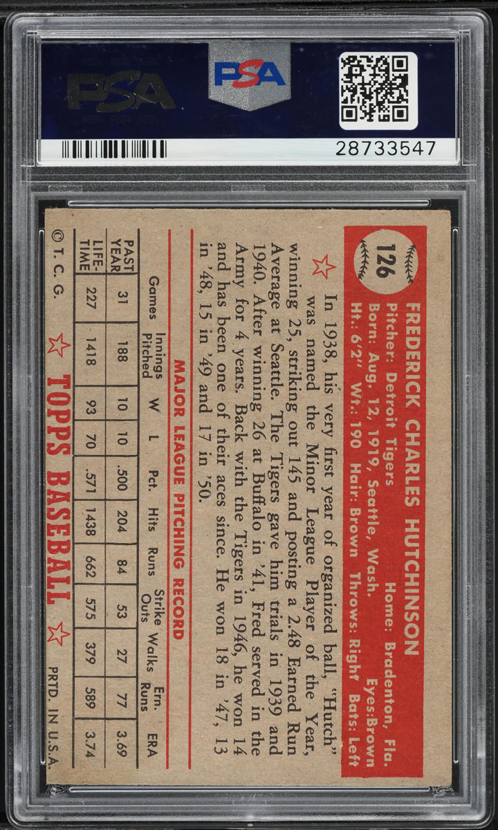 1952 Topps Fred Hutchinson #126 PSA 4 VGEX