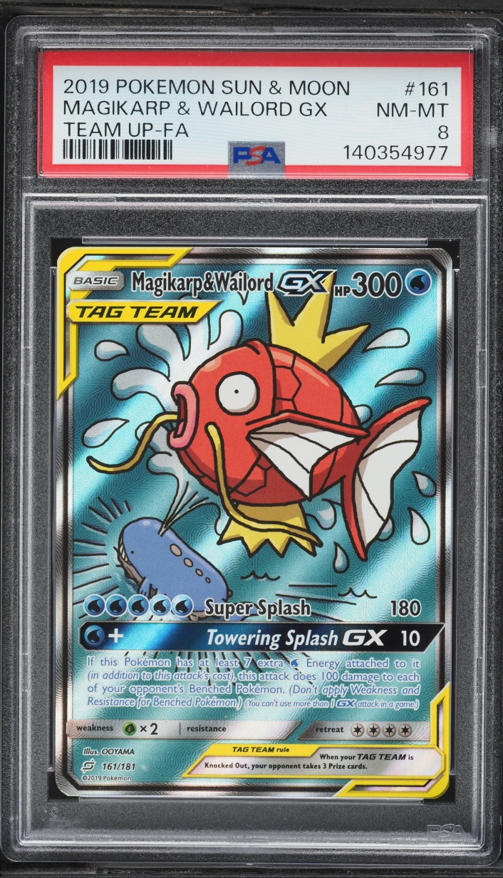 2019 Pokemon Sun & Moon Team Up Alt Art Magikarp & Wailord GX #161 PSA 8 NM-MT