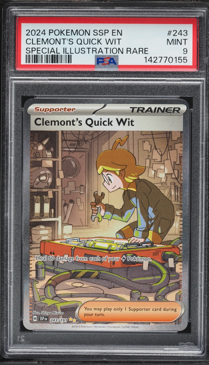 2024 Pokemon Scarlet & Violet Surging Sparks SIR Clemont's Quick Wit #243 PSA 9 MINT