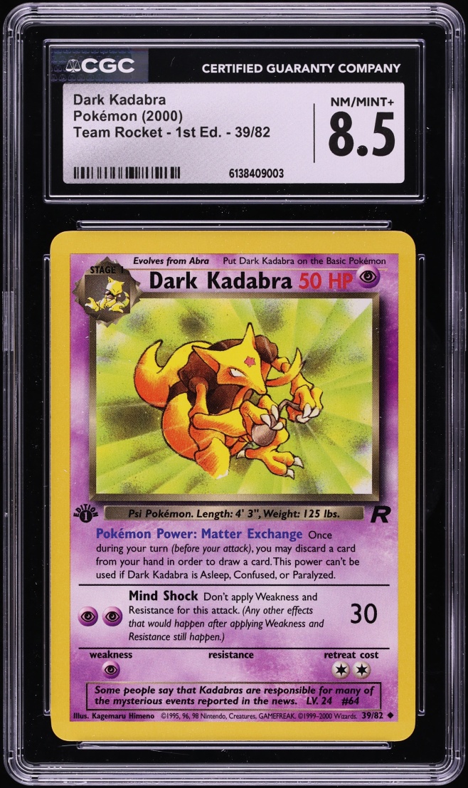 2000 Pokemon Team Rocket 1st Edition Dark Kadabra #39 CGC 8.5 NM-MT+