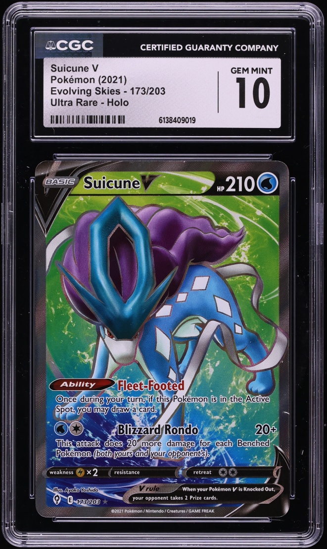 2021 Pokemon Sword & Shield Evolving Skies Full Art Suicune V #173 CGC 10 GEM MINT