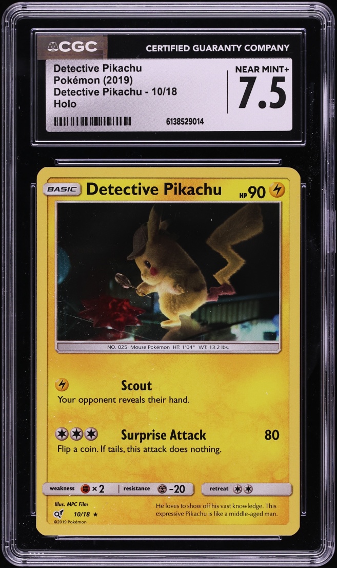 2019 Pokemon Sun & Moon Holo Detective Pikachu #10 CGC 7.5 NRMT+
