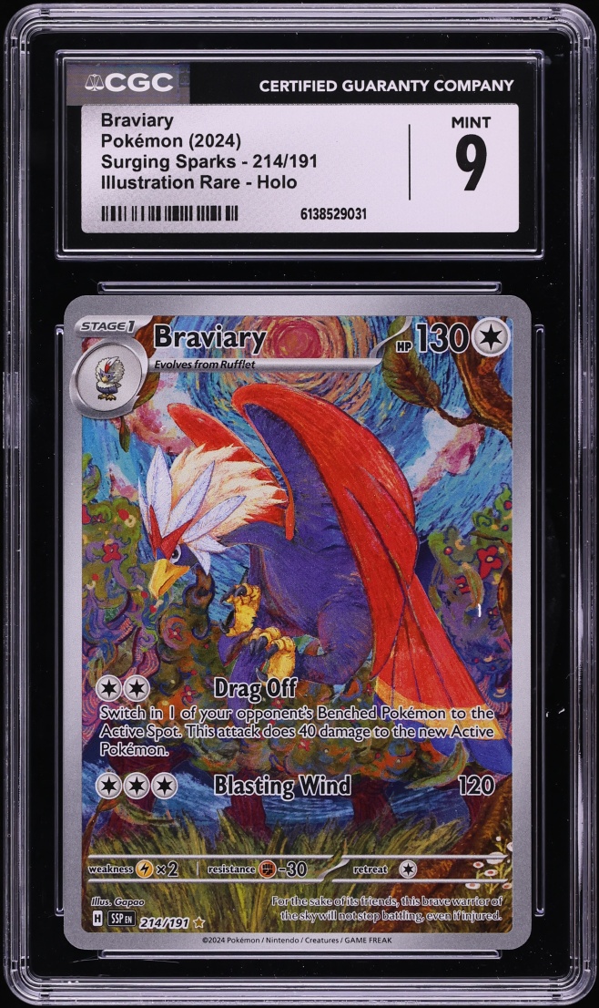 2024 Pokemon Scarlet & Violet Surging Sparks IR Braviary #214 CGC 9 MINT
