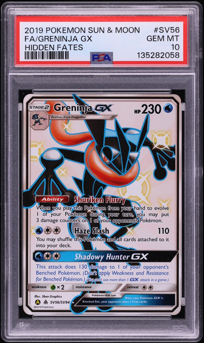 2019 Pokemon Sun & Moon Hidden Fates Full Art Greninja GX #SV56 PSA 10 GEM MINT