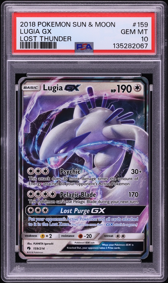 2018 Pokemon Sun & Moon Lost Thunder Holo Lugia GX #159 PSA 10 GEM MINT