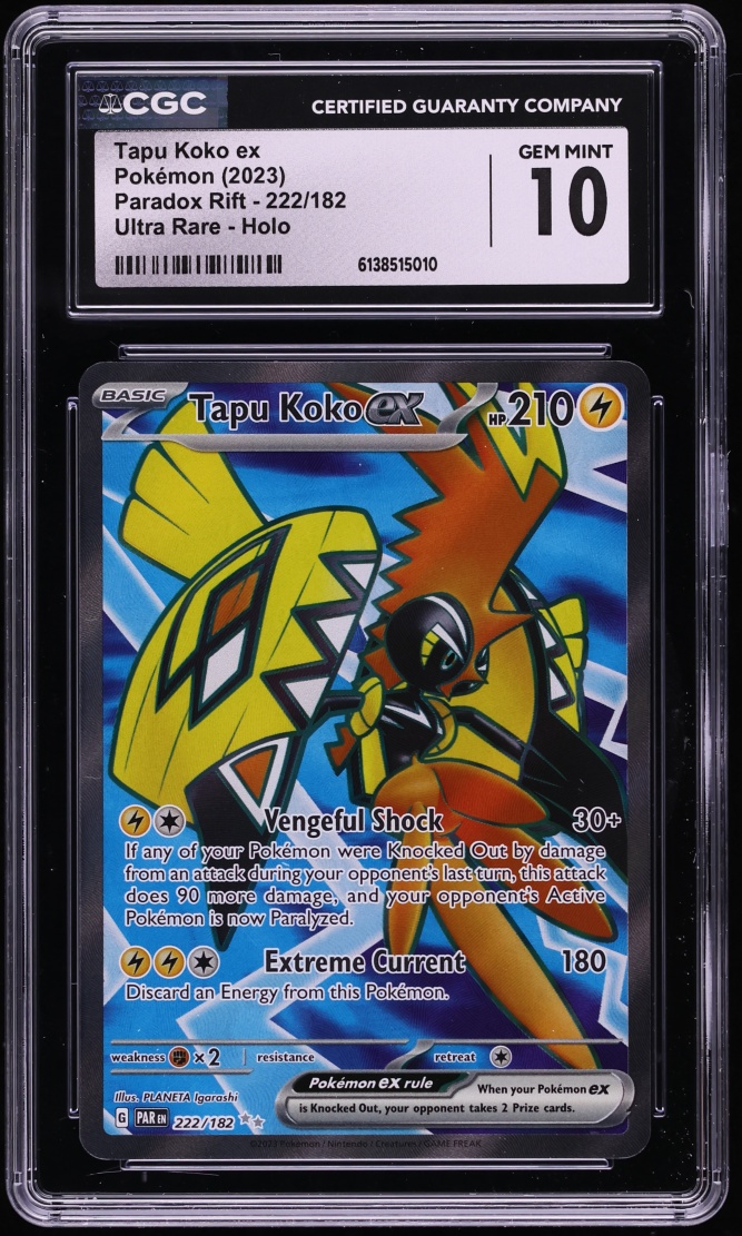 2023 Pokemon Scarlet & Violet Paradox Rift Full Art Tapu Koko ex #222 CGC 10 GEM MINT