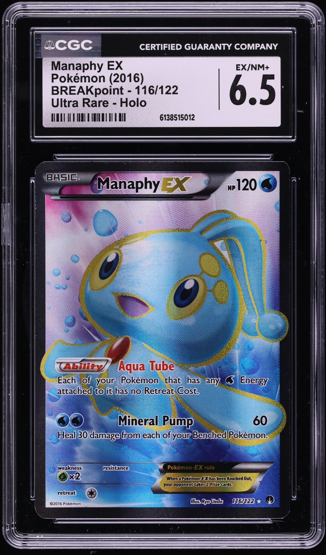 2016 Pokemon XY BREAKpoint Full Art Manaphy EX #116 CGC 6.5 EXMT+