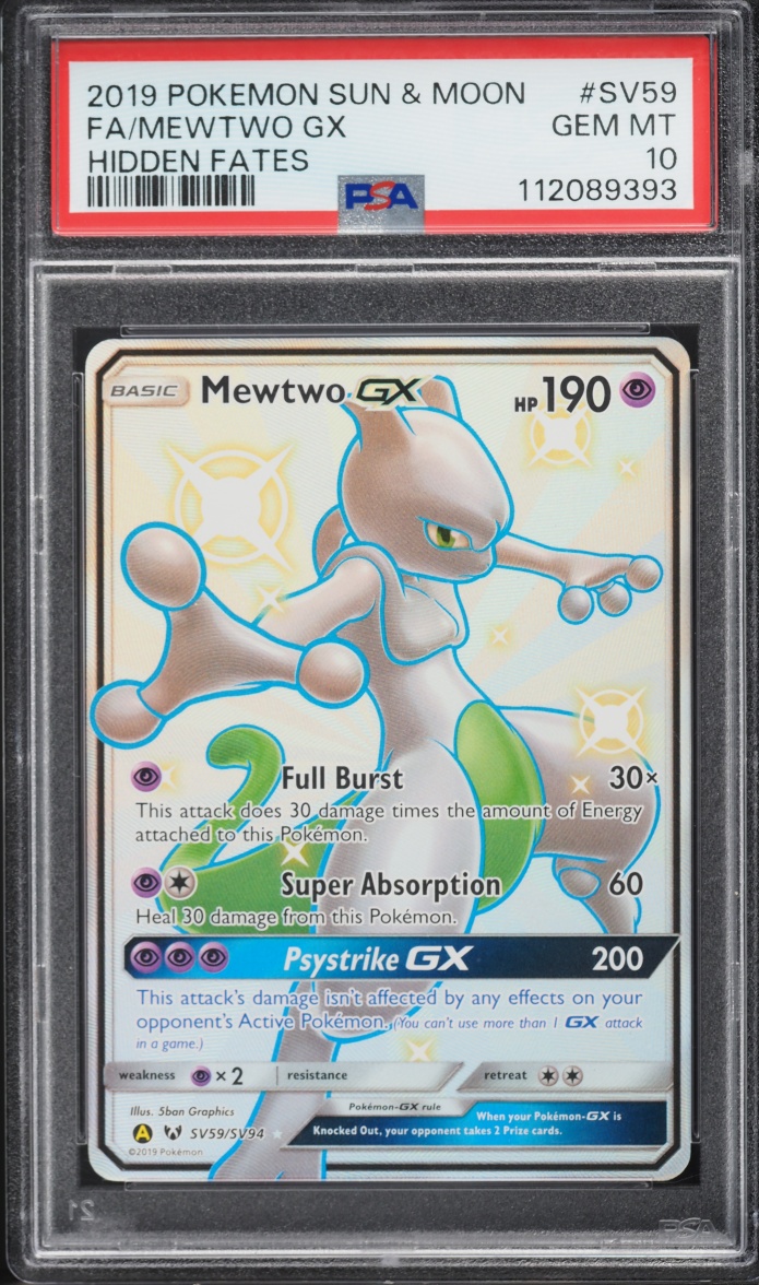 2019 Pokemon Sun & Moon Hidden Fates Shiny Vault Full Art Mewtwo GX #SV59 PSA 10 GEM MINT