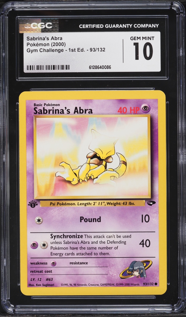 2000 Pokemon Gym Challenge 1st Edition Sabrina's Abra #93 CGC 10 GEM MINT