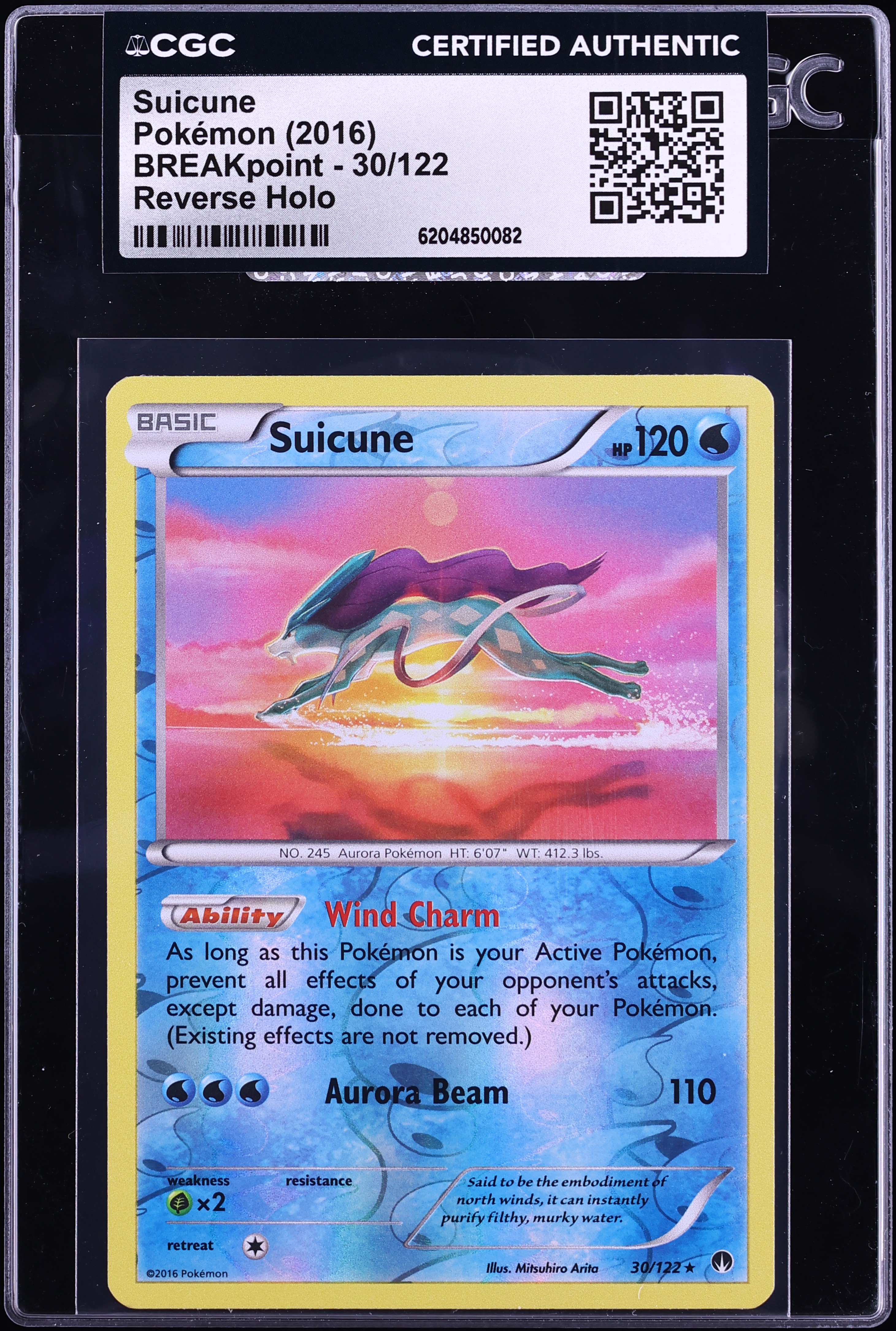 2016 Pokemon XY BREAKpoint Reverse Holo Suicune #30 CGC AUTH