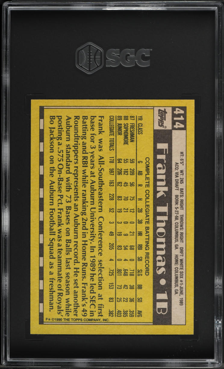 1990 Topps Frank Thomas ROOKIE #414 SGC 7 NRMT