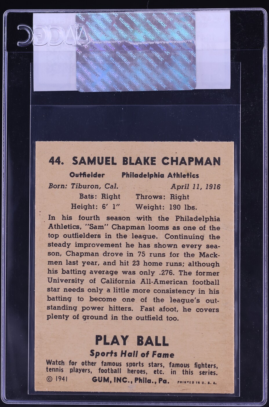 1941 Play Ball Sam Chapman #44 CGC AUTH