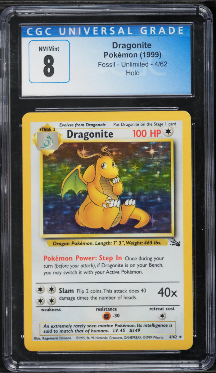 1999 Pokemon Fossil Holo Dragonite #4 CGC 8 NM-MT