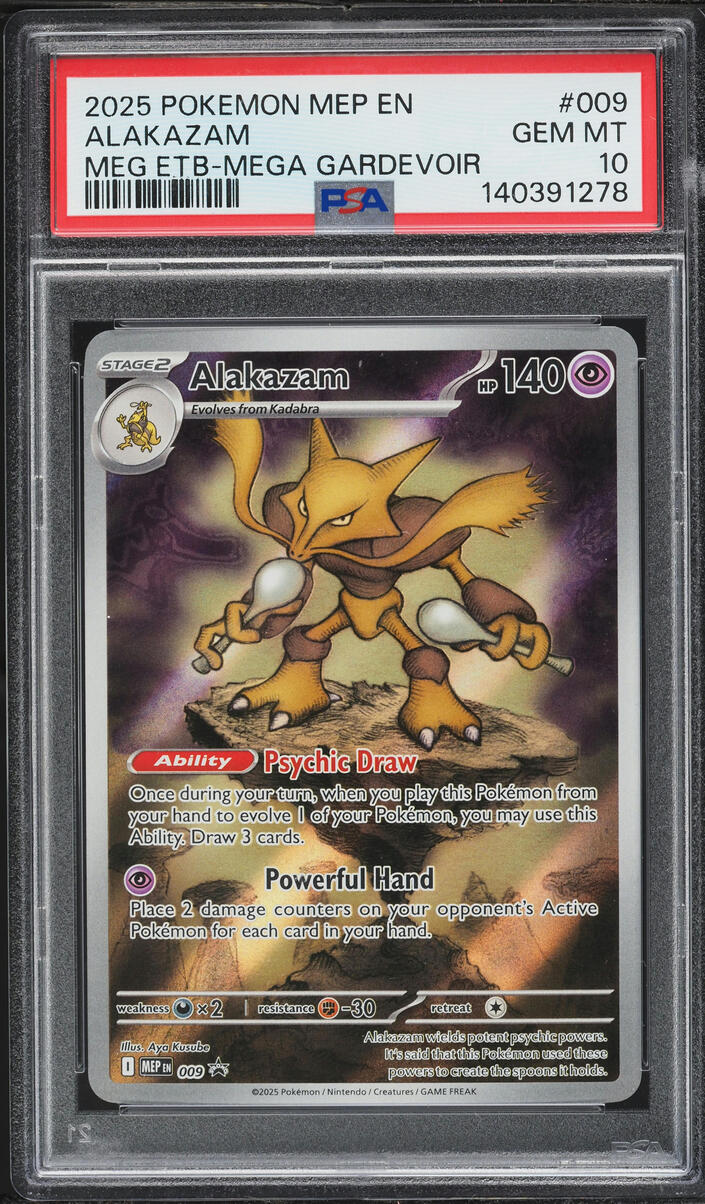 2025 Pokemon Mega Evolution Black Star Promo ETB Full Art Alakazam #9 PSA 10 GEM MINT