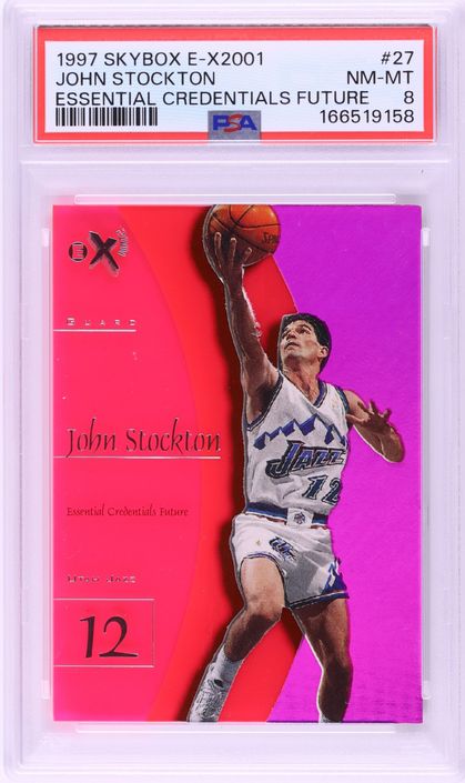 1997 Skybox E-X 2001 Essential Credentials Future John Stockton /54 #27 PSA 8 NM-MT