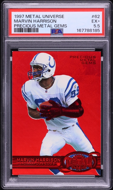 1997 Metal Universe Precious Metal Gems PMG Red Marvin Harrison /150 #62 PSA 5.5 EX+