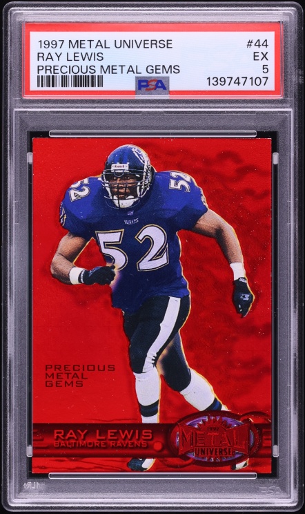 1997 Metal Universe Precious Metal Gems PMG Red Ray Lewis ROOKIE /150 #44 PSA 5 EX