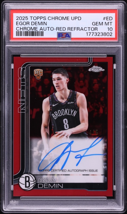 2025 Topps Chrome Update Red Refractor Egor Demin ROOKIE AUTO /5 #ED PSA 10 GEM MINT