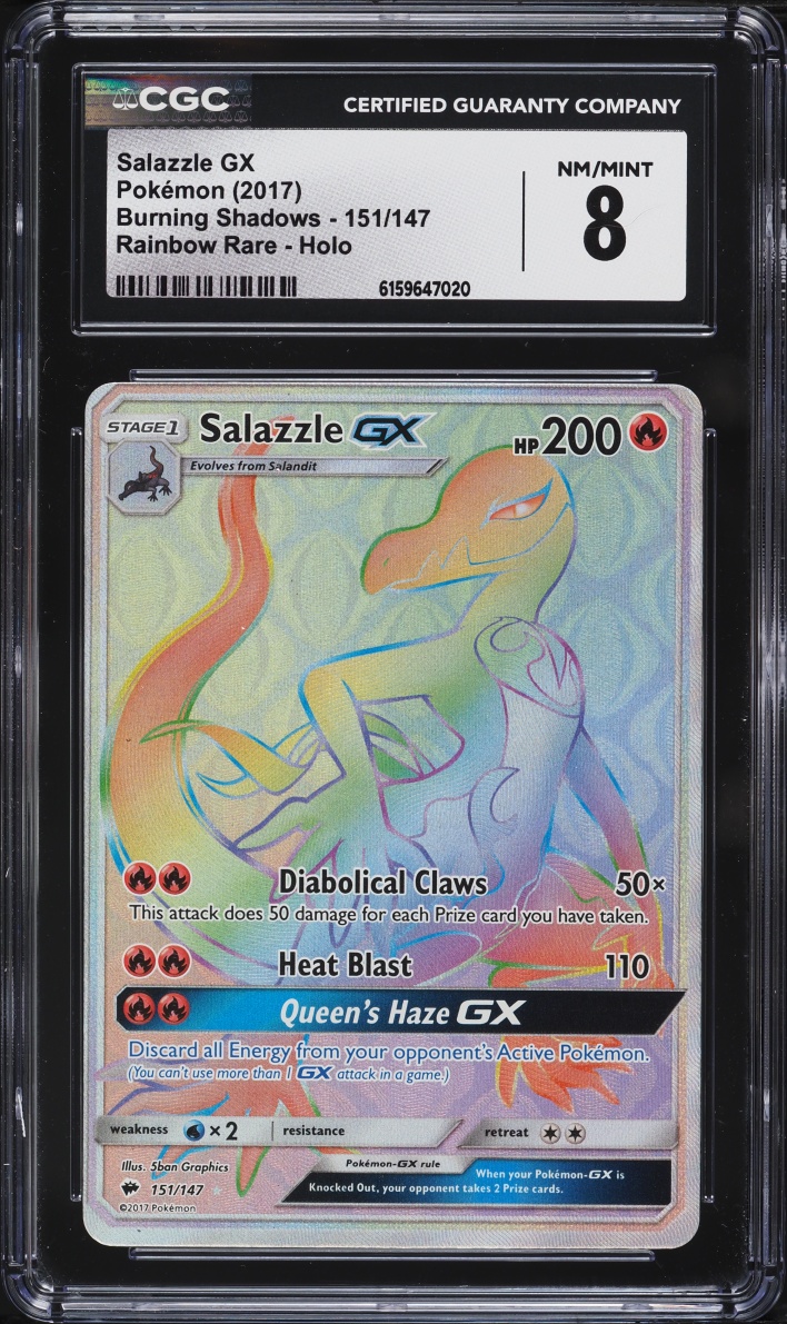 2017 Pokemon Sun & Moon Burning Shadows Rainbow Rare Salazzle GX #151 CGC 8 NM-MT