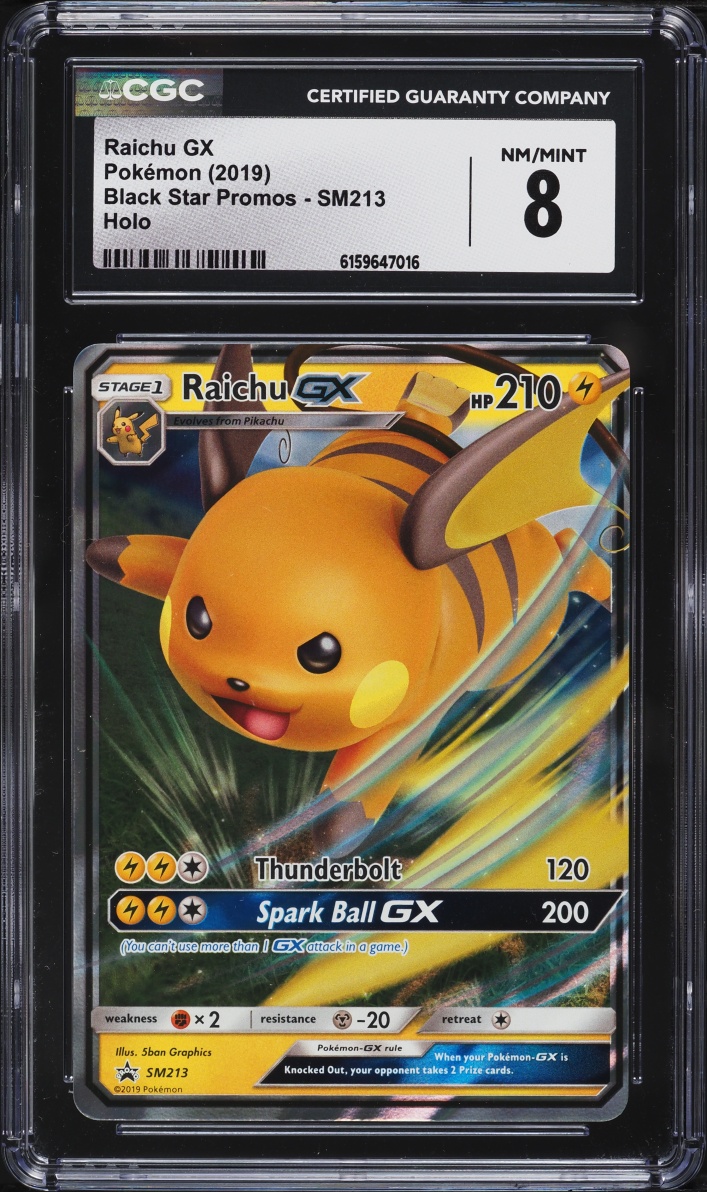 2019 Pokemon Sun & Moon Black Star Promo Hidden Fates Holo Raichu GX #SM213 CGC 8 NM-MT