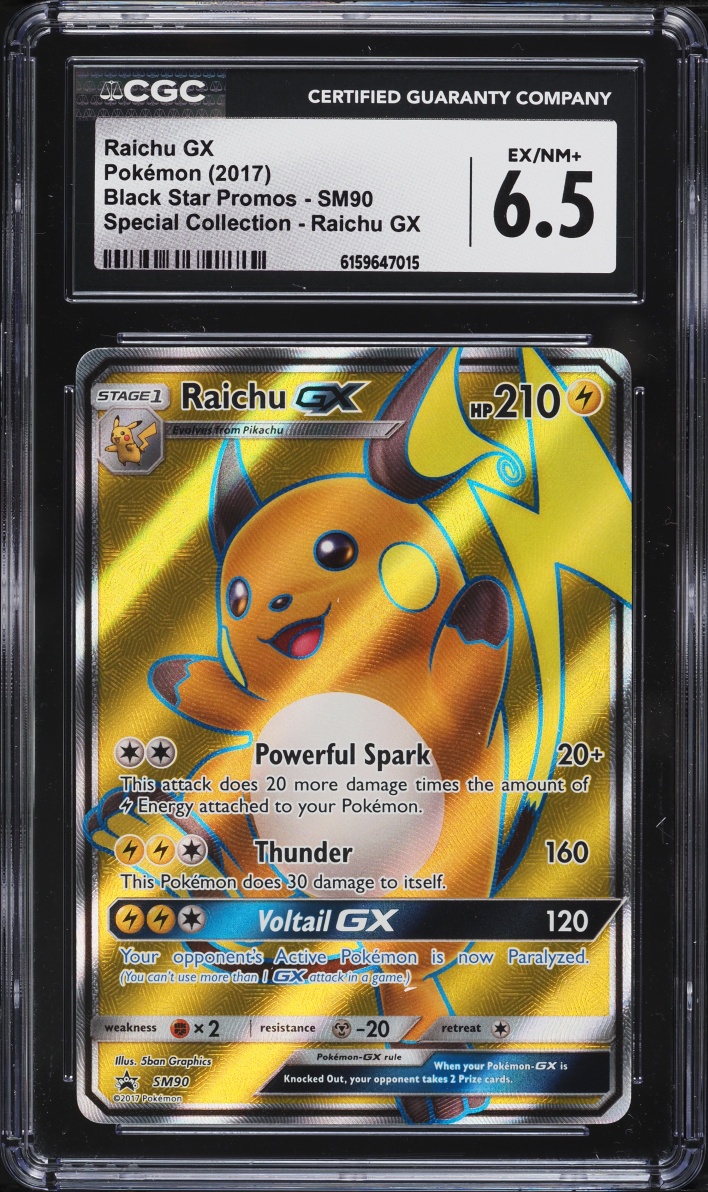 2017 Pokemon Sun & Moon Promo Collection Full Art Raichu GX #SM90 CGC 6.5 EXMT+
