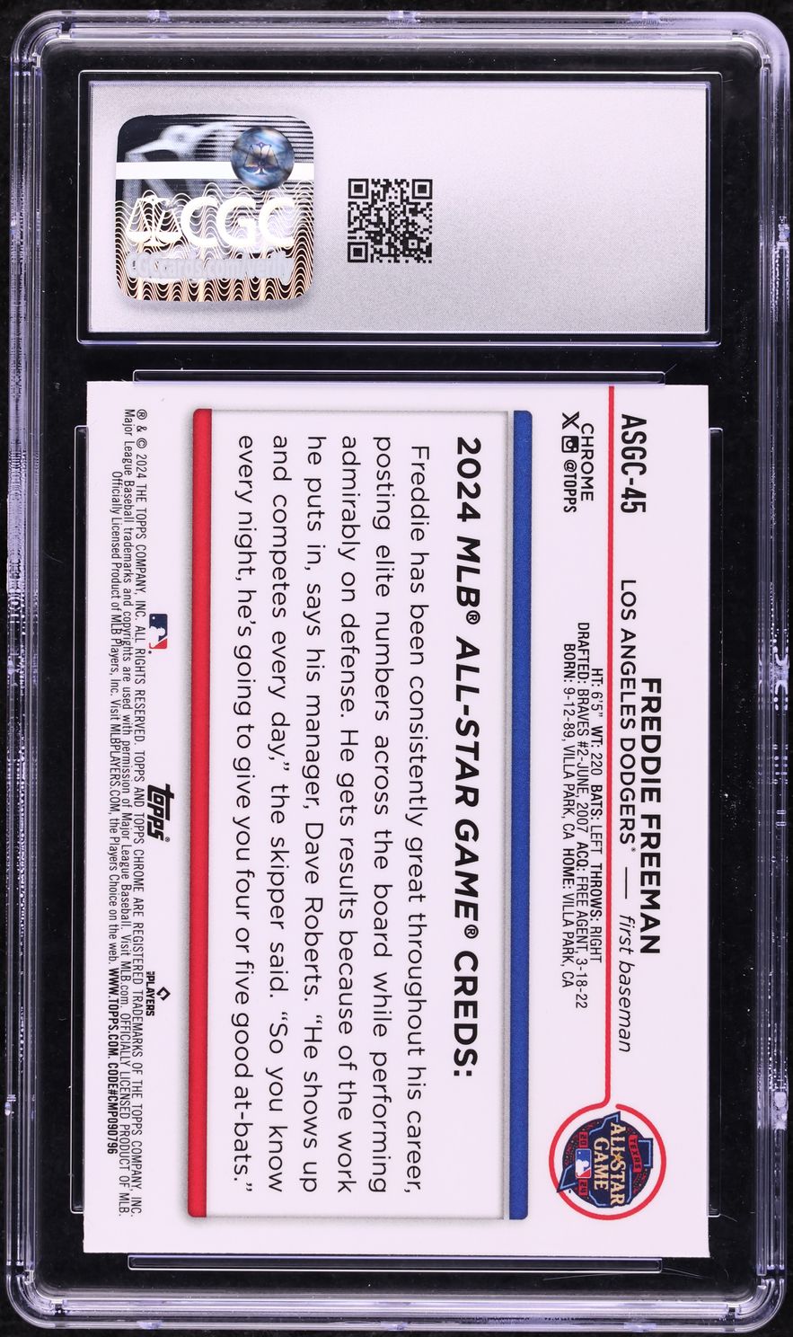 2024 Topps Chrome Update All-Star Game Freddie Freeman #ASGC-45 CGC 9 MINT