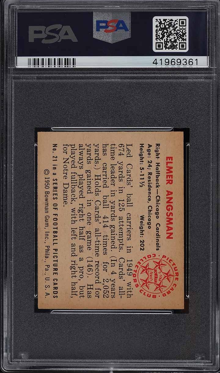 1950 Bowman Football Elmer Angsman #21 PSA 9 MINT