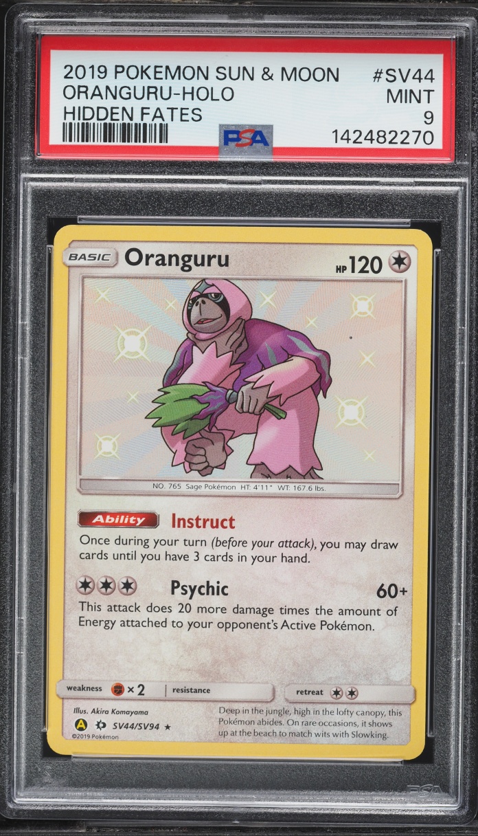 2019 Pokemon Sun & Moon Hidden Fates Shiny Oranguru #SV44 PSA 9 MINT