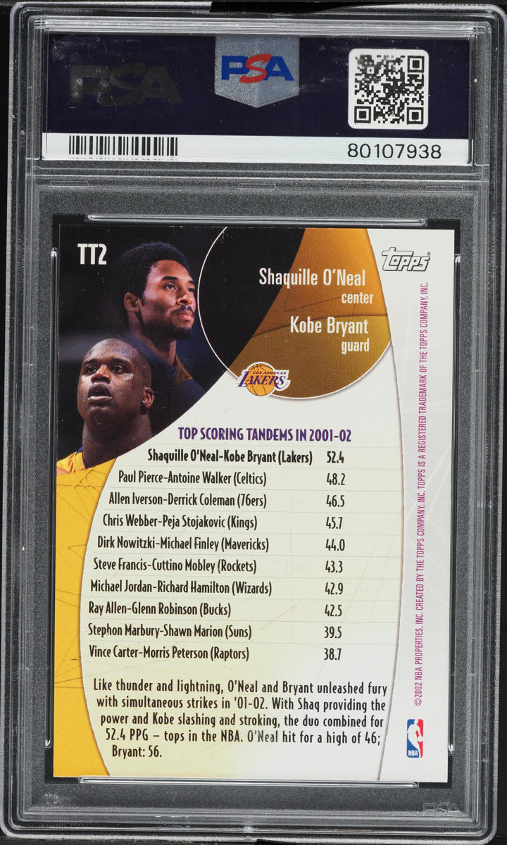 2002 Topps Top Tandems Kobe Bryant & Shaquille O'Neal #TT2 PSA 10 GEM MINT
