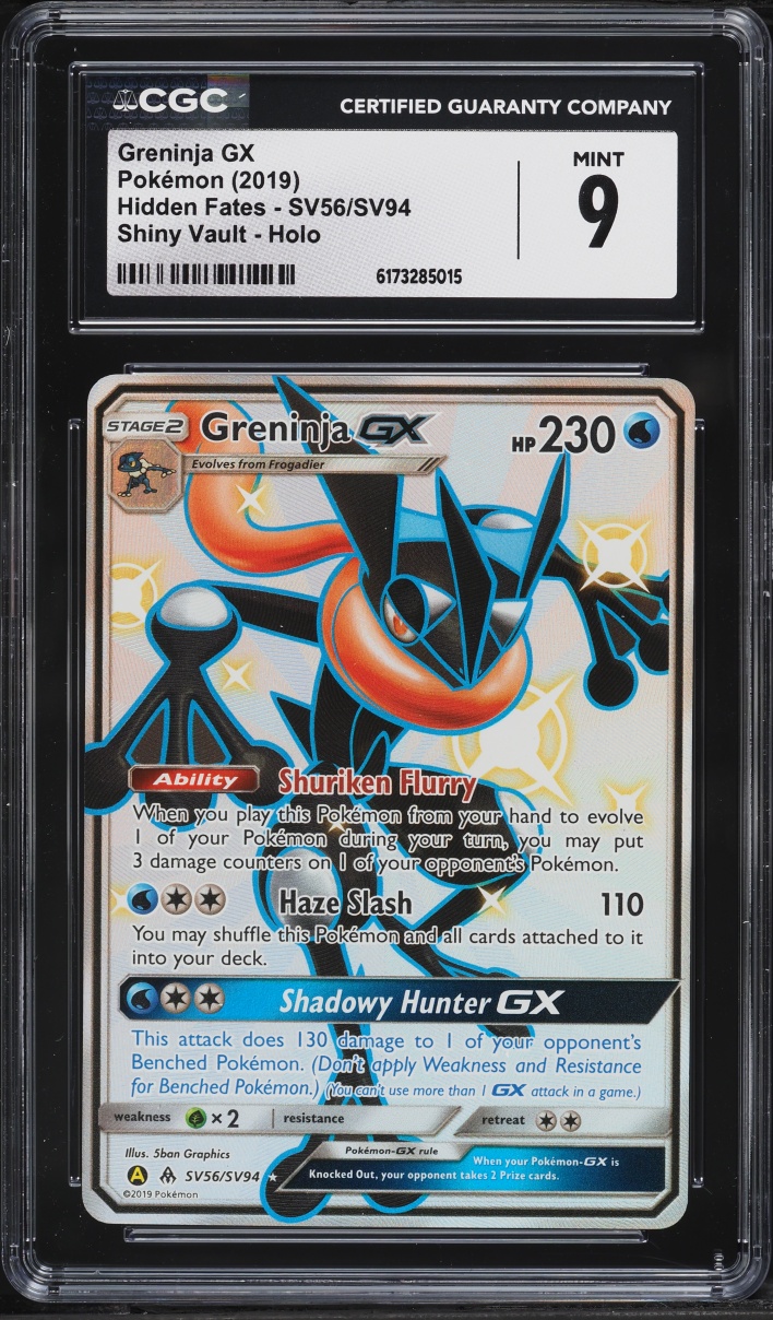 2019 Pokemon Sun & Moon Hidden Fates Shiny Vault Full Art Greninja GX #SV56 CGC 9 MINT