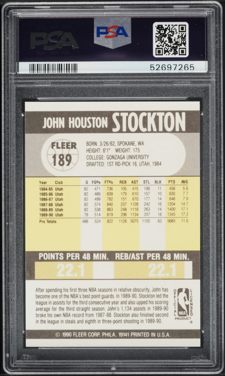 1990 Fleer Basketball John Stockton #189 PSA 5 EX