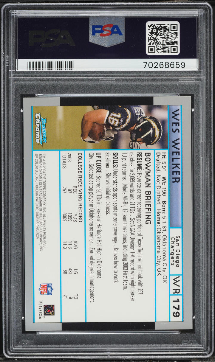2004 Bowman Chrome Wes Welker ROOKIE #179 PSA 9 MINT