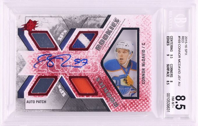 2015 SPx Red Connor McDavid ROOKIE PATCH AUTO /50 #169 BGS 8.5 NM-MT+