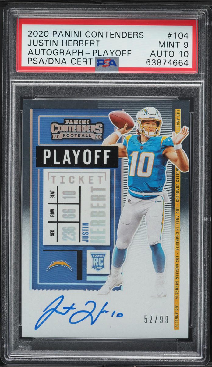 2020 Panini Contenders Playoff Justin Herbert ROOKIE AUTO DNA 10 /99 #104 PSA 9
