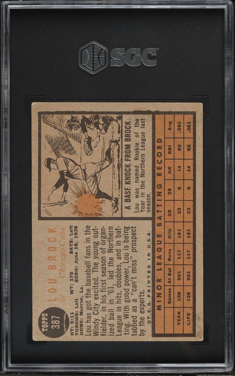 1962 Topps Lou Brock ROOKIE #387 SGC 2.5 GD+