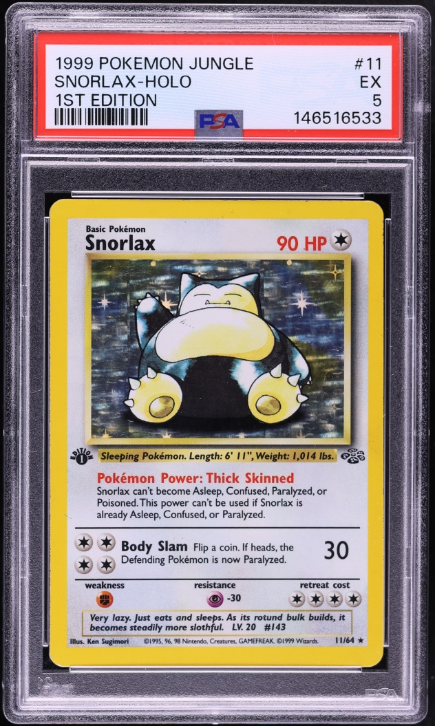 1999 Pokemon Jungle 1st Edition Holo Snorlax #11 PSA 5 EX