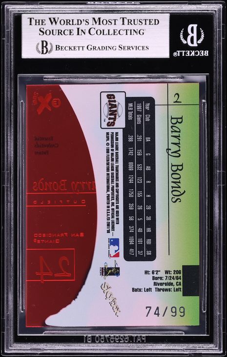 1998 Skybox E-X2001 Essential Credentials Future Barry Bonds /99 #2 BGS 9 MINT