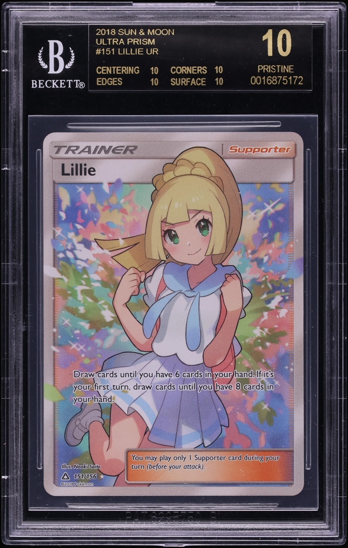 2018 Pokemon Sun & Moon Ultra Prism Full Art Lillie #151 BGS 10 PRISTINE, BLACK LABEL