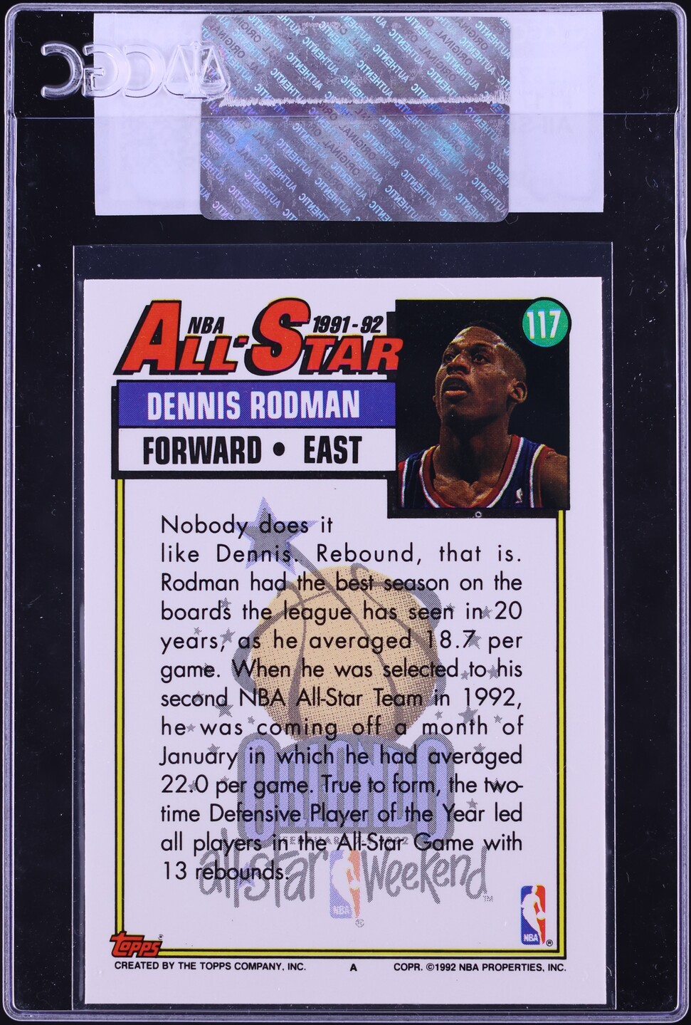 1992 Topps All-Star Dennis Rodman #117 CGC AUTH
