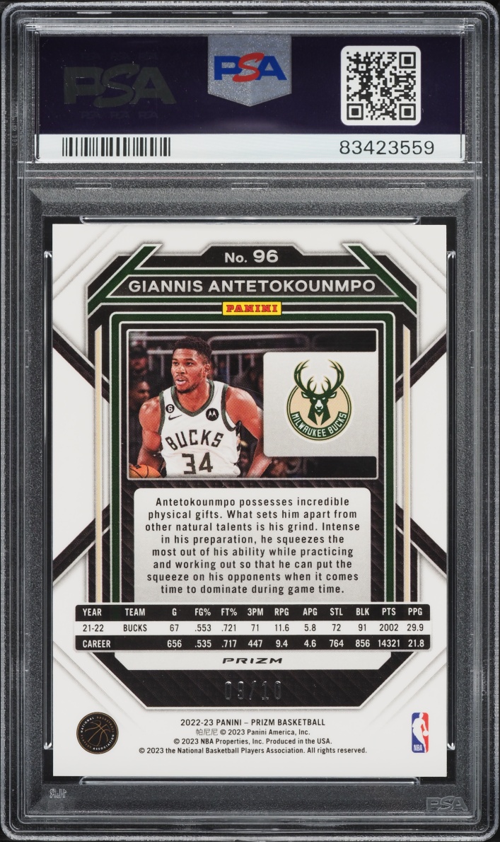 2022 Panini Prizm Gold Shimmer Fotl Giannis Antetokounmpo /10 #96 PSA 10 GEM MINT