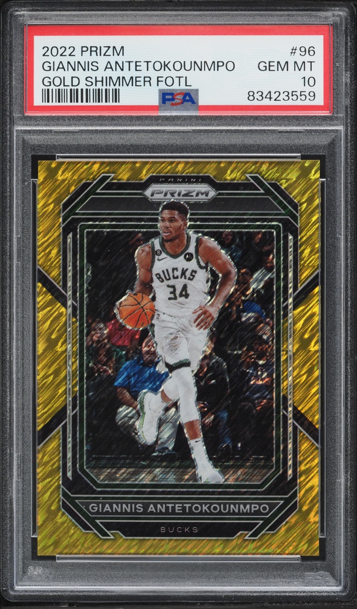 2022 Panini Prizm Gold Shimmer Fotl Giannis Antetokounmpo /10 #96 PSA 10 GEM MINT