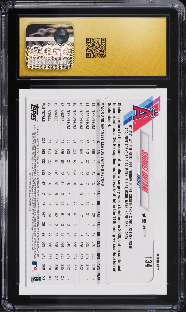 2021 Topps Opening Day Shohei Ohtani #134 CGC 10 PRISTINE