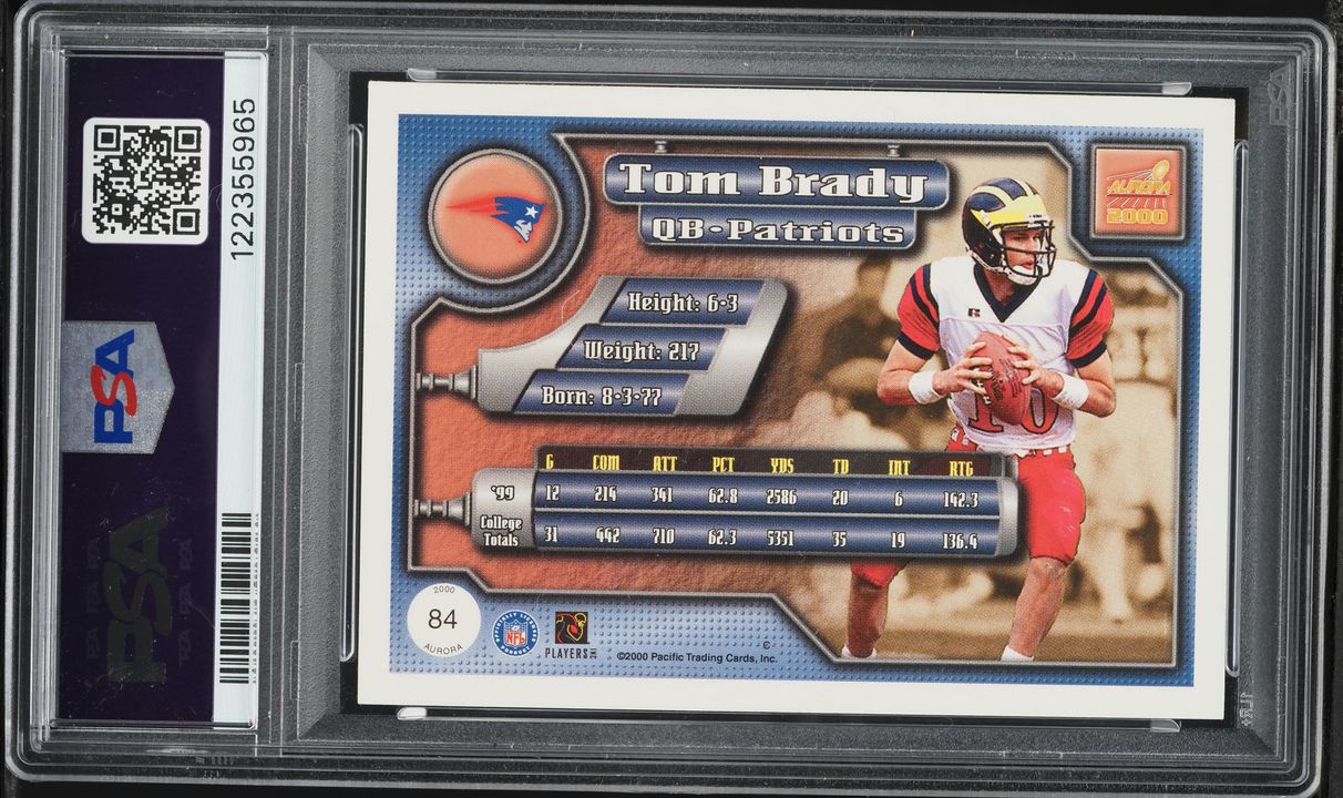 2000 Pacific Aurora Football Tom Brady ROOKIE #84 PSA 6 EXMT