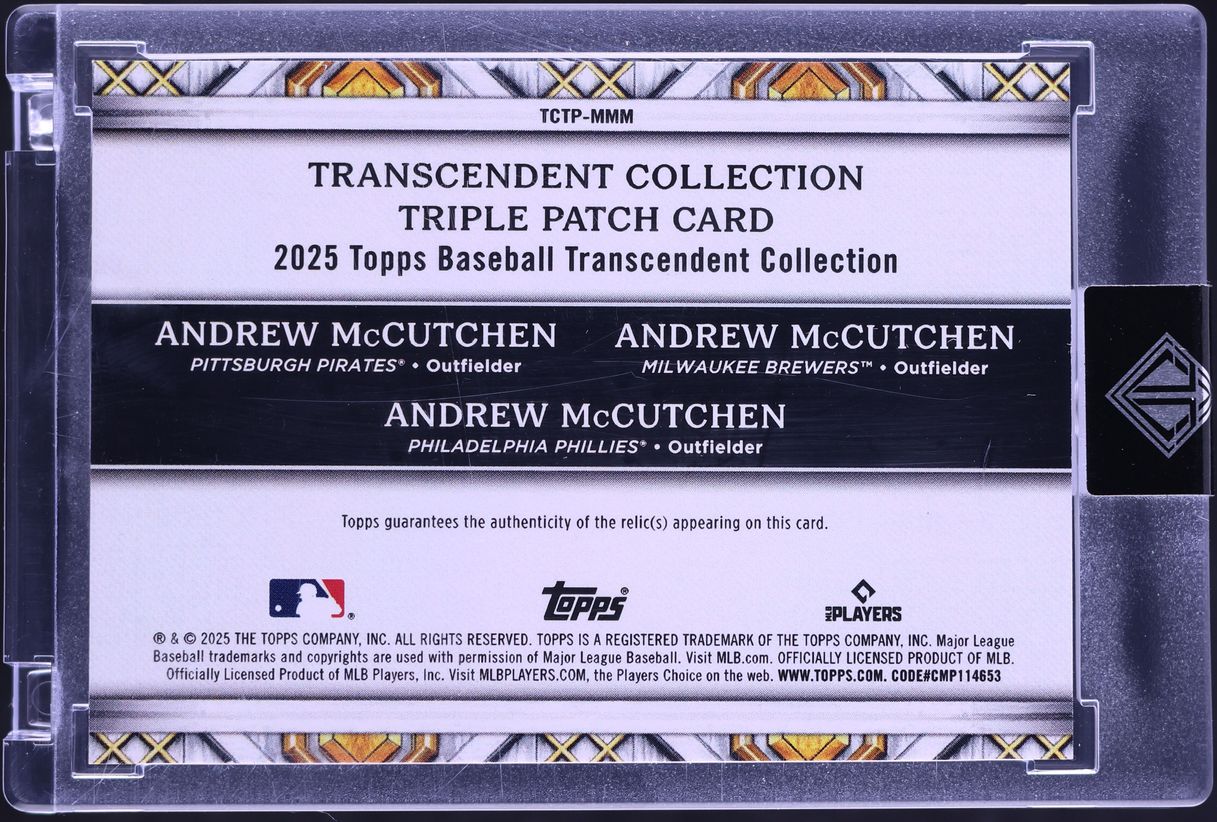 2025 Topps Transcendent Collection Triple Andrew McCutchen PATCH /5 #TCTP-MMM