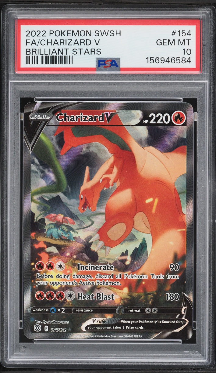 2022 Pokemon Sword & Shield Brilliant Stars Full Art Charizard V #154 PSA 10 GEM MINT