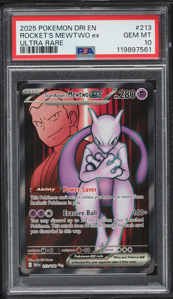 2025 Pokemon Scarlet & Violet Destined Rivals Full Art Team Rocket's Mewtwo ex #213 PSA 10 GEM